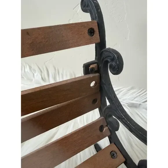 Vintage Miniature Cast Iron Frame w/ Wood Slats Doll/Bear Park Bench- 8.25" Tall - Picture 4 of 6